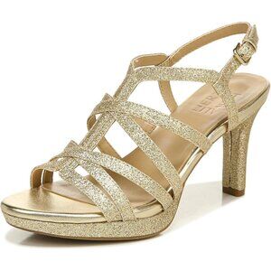 Naturalizer Women Gold Synthetic Open Rounded Toe Slingback Baylor Sandal